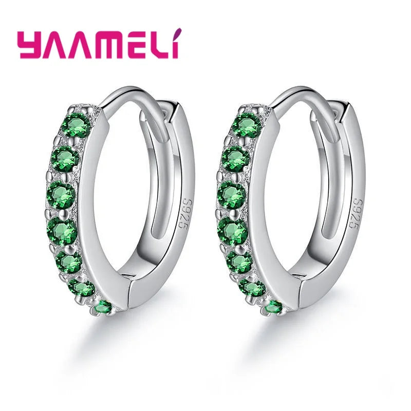 Earrings for Women Girls Simple Crystal Loop Hoop 925 Sterling Silver Stamped Jewelry Hot Sale Wedding Engagement Accessory Qme Green