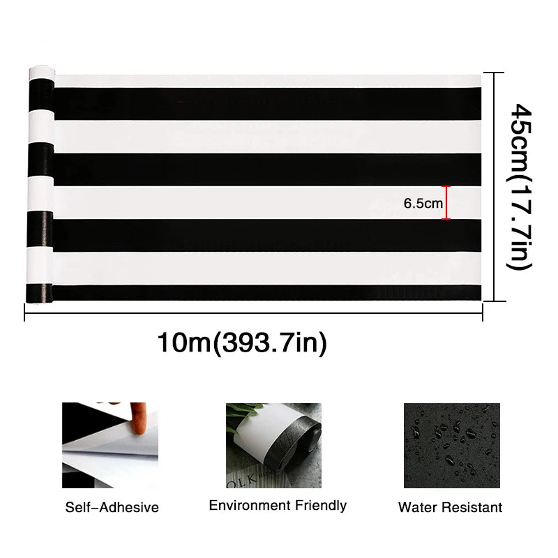 Stripe Black White Peel Stick Wallpaper Vinyl Waterproof Qme