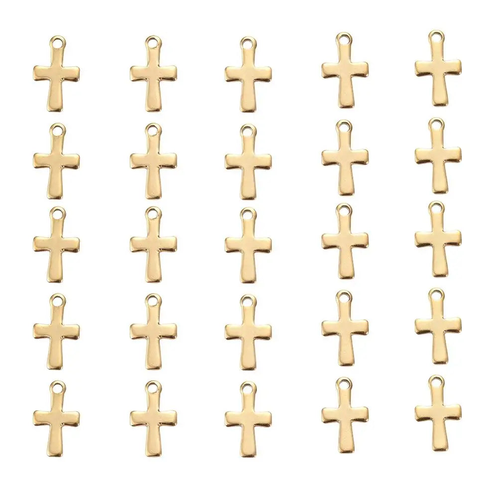 200Pcs 304 Stainless Steel Cross Charms Pendant For Bracelet Necklace Jewelry Accessories DIY Craft Making 12x7x1mm Qme