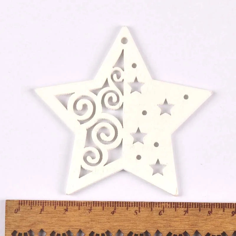 5pcs+1m hemp rope Christmas Tree Ornament Wooden Hanging Pendants White angels/stars/snowflakes Christmas Decorations for Home Qme 1