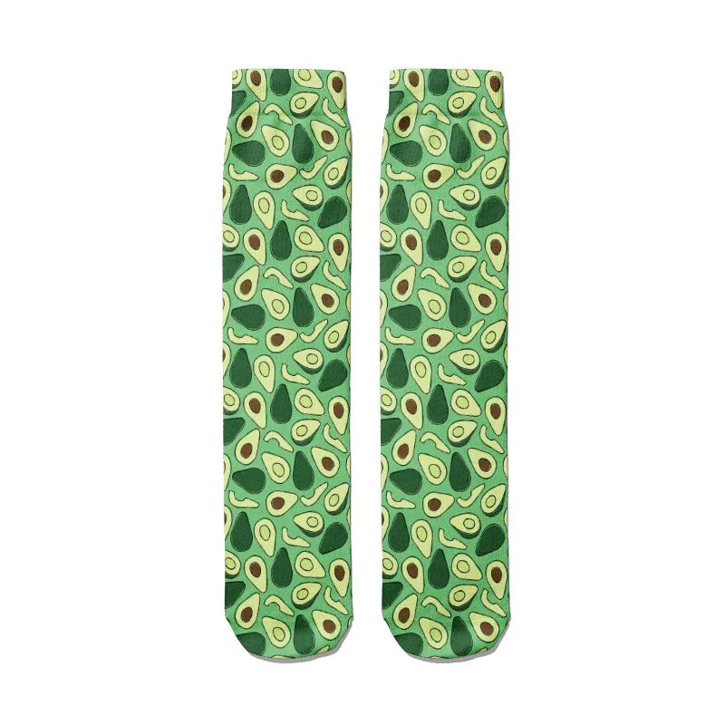 Kawaii Women Cotton Cartoon Fruit Straight Socks Avocado Breathable Qme style12 One Size China Mainland