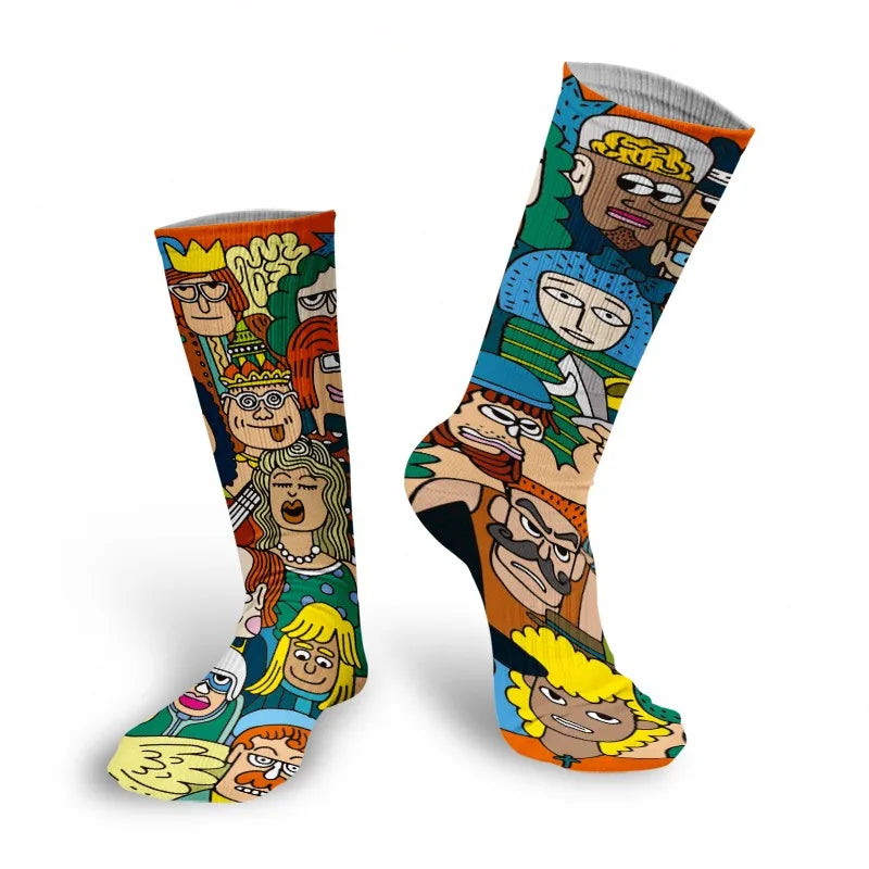Mens Sock Funny Cartoon Doodle Pattern Hip Hop Cool Socks Women Happy Qme style4 One Size China Mainland