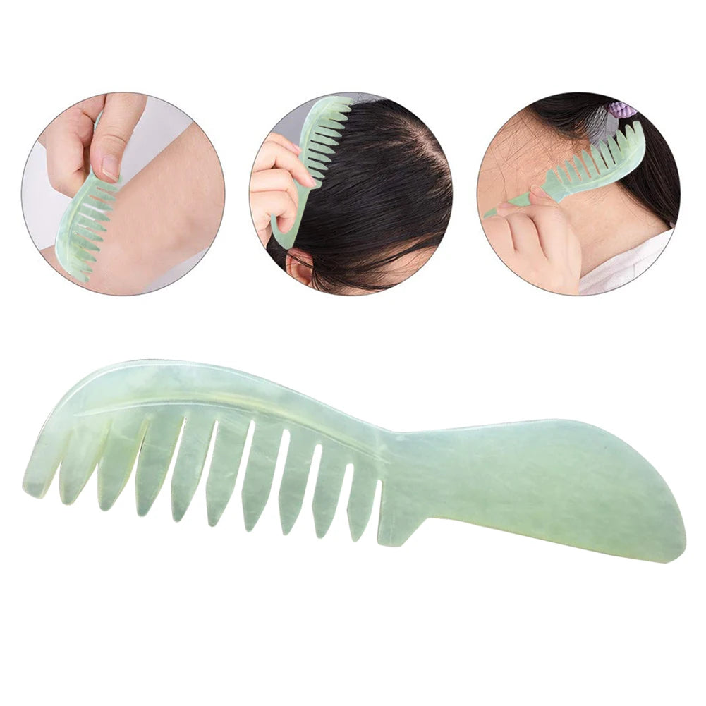 Natural Jade Stone Massage Comb Jade Scraping Comb Massage Head Soothing Nerve Jade Massage Comb Hair Care Tools Random Color Qme