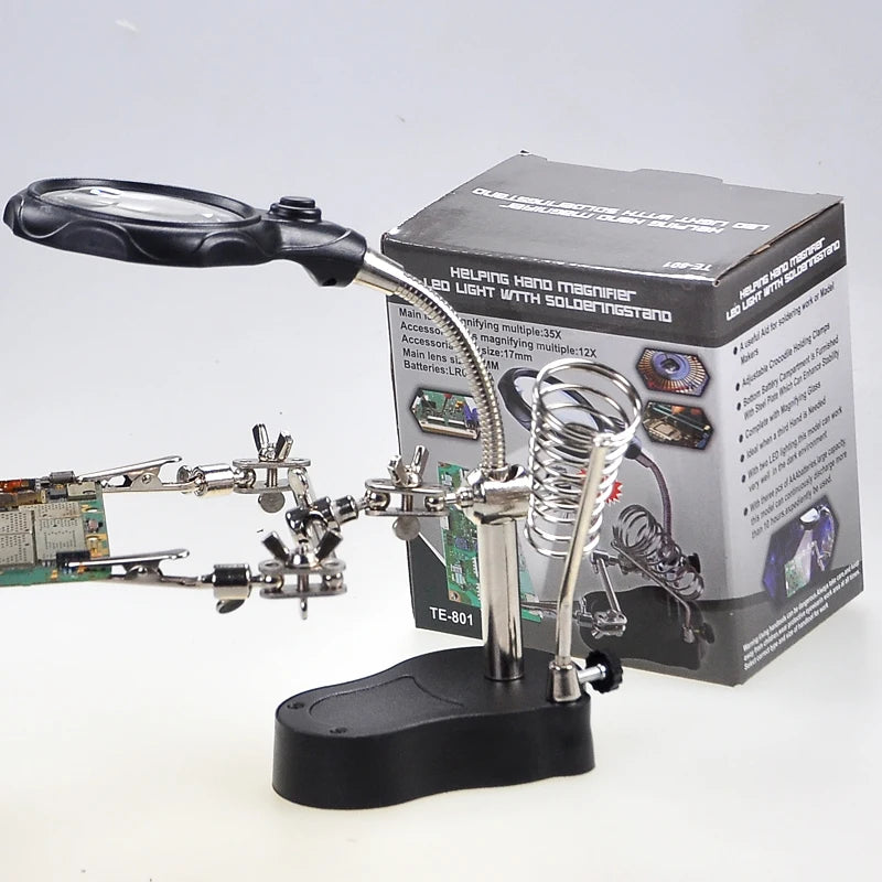 Soldering Iron Station Stand Welding Magnifying Glass Clip Clamp Qme 801