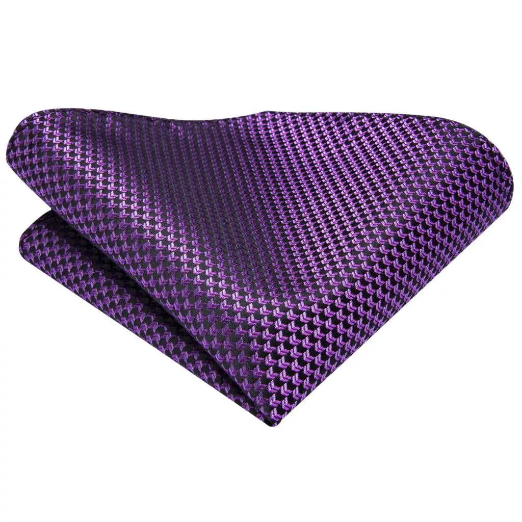 Purple Solid Mens Necktie Luxury Business Tie Hanky Cufflinks Brooch Qme