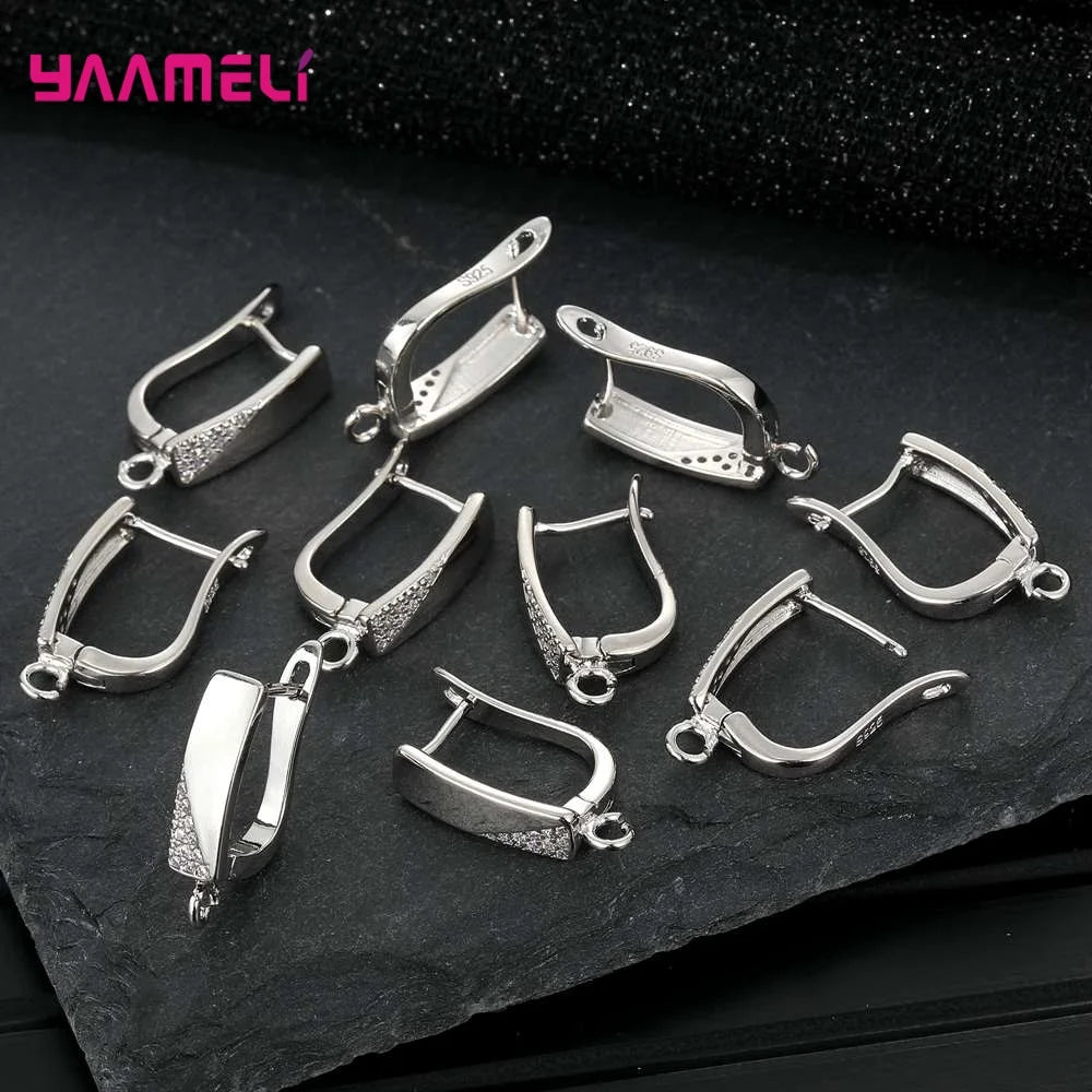 Real 100% 925 Sterling Silver Color Zircon Findings Earrings Leverback Earwire Fittings Components Accessories Handmade Supplies Qme