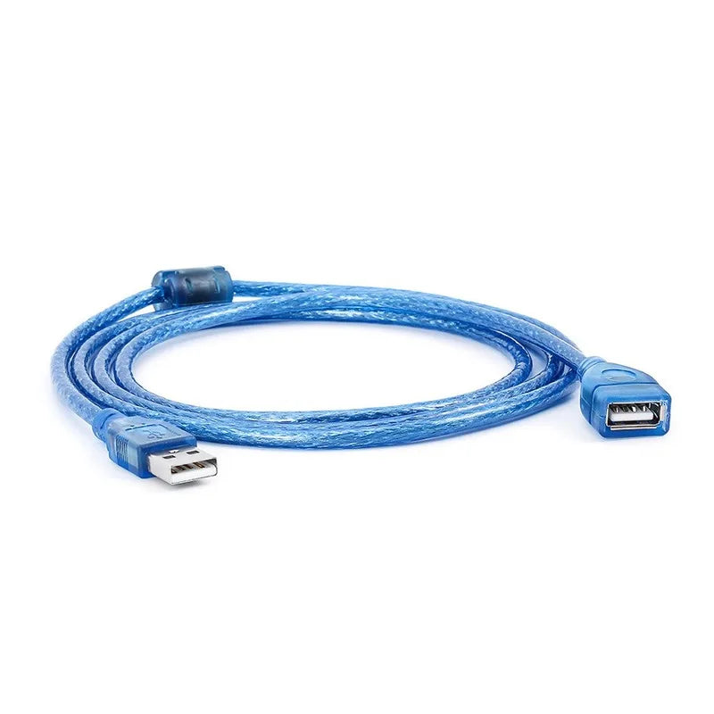 All Copper 1.5m Transparent Blue USB Extension Data Cable USB2.0 Male To Female A/F with Shielded True Magnetic Ring Qme