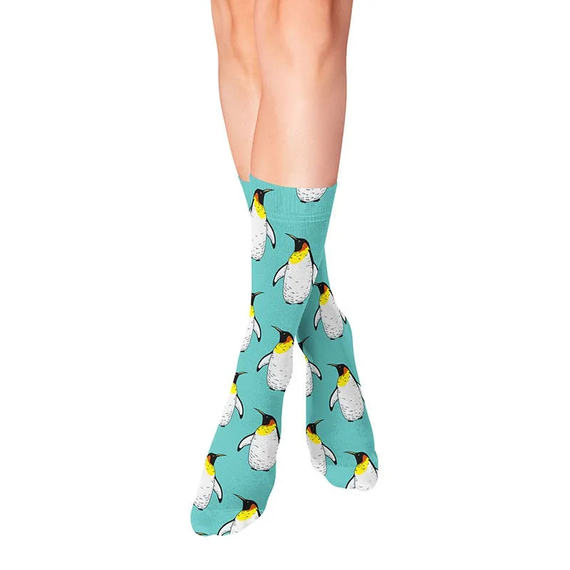 3D Cartoon Penguin Socks Women Funny Kawaii Cotton Long Casual Dress Qme