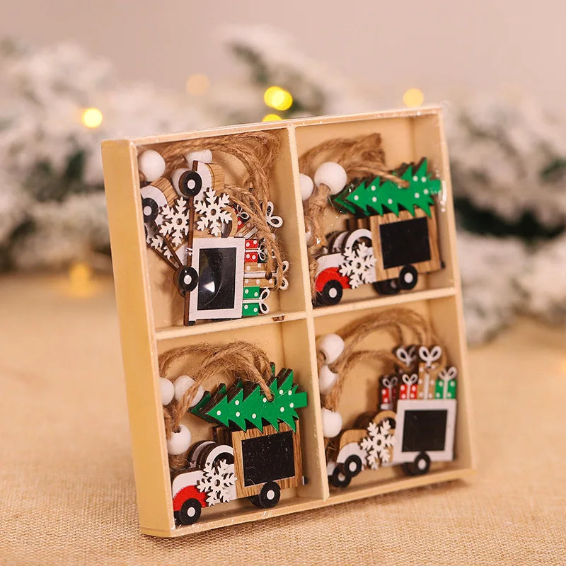 12Pcs/box New Cartoon Christmas Decorations Wooden Pendant Xmas Tree Hanging Ornaments Handmade Home Supplies Kid Gifts c2729 Qme