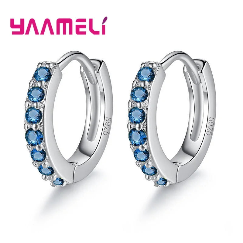 Earrings for Women Girls Simple Crystal Loop Hoop 925 Sterling Silver Stamped Jewelry Hot Sale Wedding Engagement Accessory Qme Dark Blue