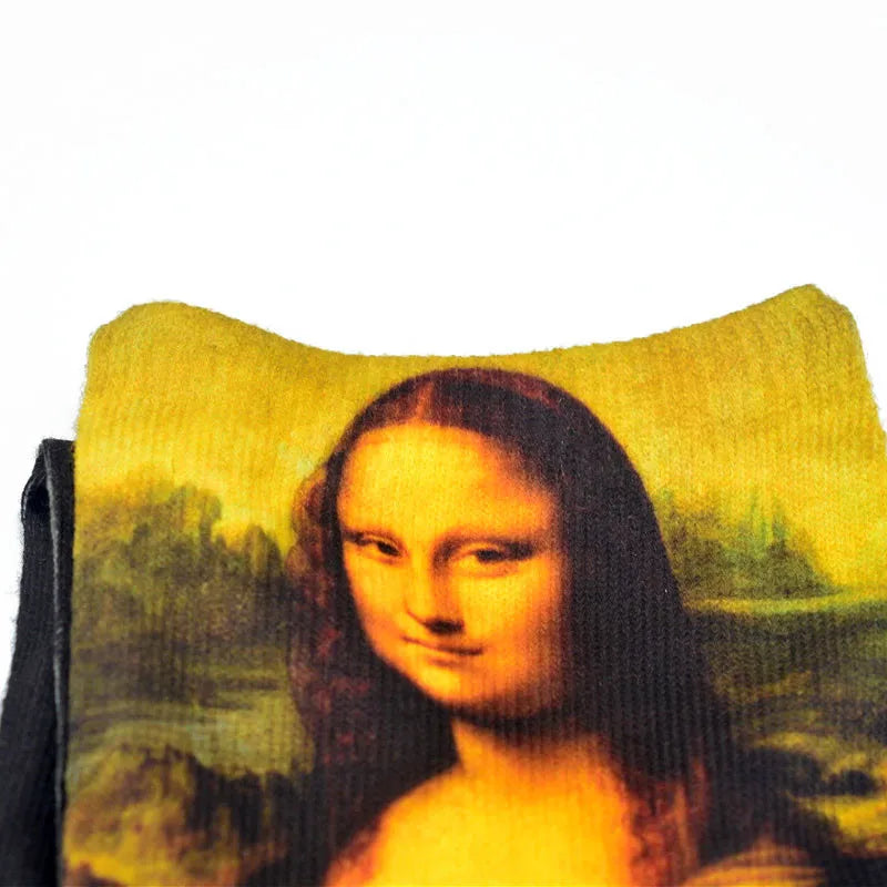 Retro Mona Lisa Sunflower Socks Men's Women Oil Painting Unisex Qme