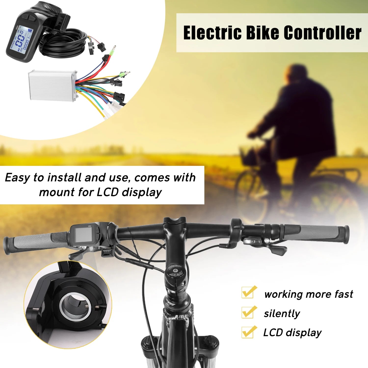350W 24-48V/36-60V Motor Brushless Controller LCD Display Panel Thumb Throttle Electric Bicycle Scooter Brushless Controller Kit Qme