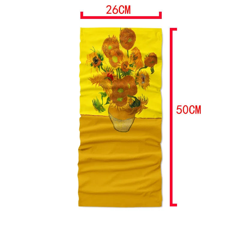 3D Printed Van Gogh Sunflower Oil Painting Art Hijab Scarf Men Women Qme
