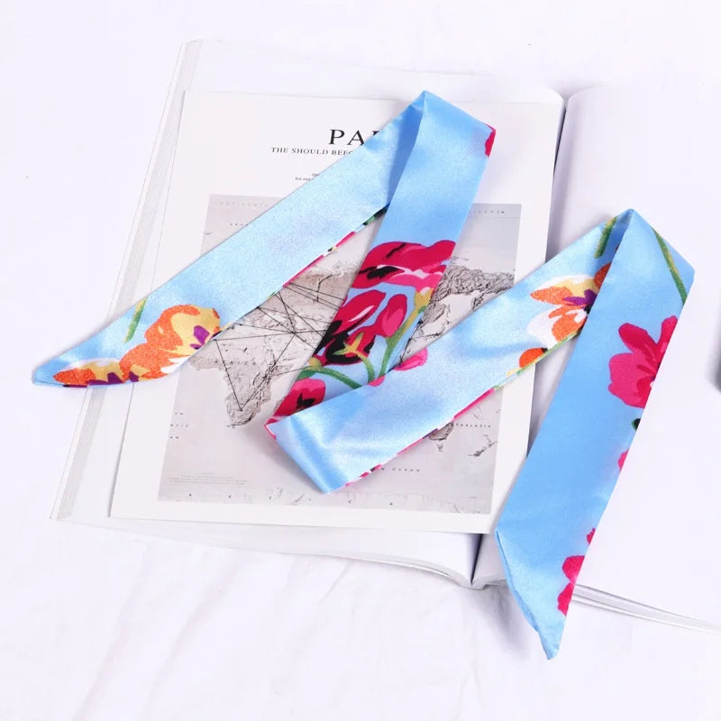 Print Flower Small Scarf Women Handle Bag Ribbons Fashion Head Long