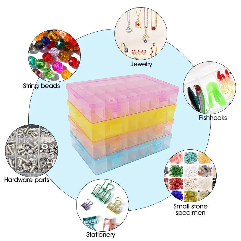 19.5x13x3.5CM Rectangle Adjustable Jewelry Container Box Case Compartment Plastic Storage Box for Beads Earrings 24 Slots 1PCS Qme