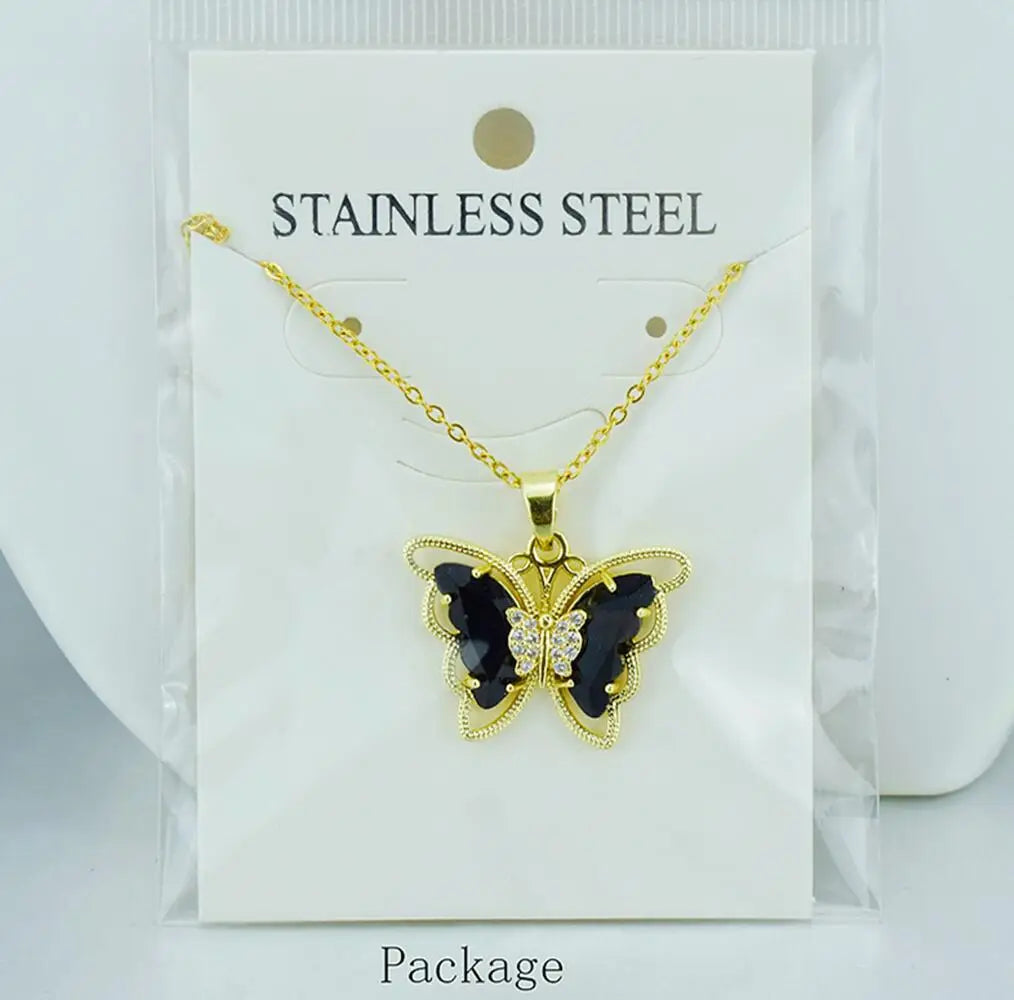 New Fashion Sweet Women Girl Heart Crystal Butterfly Pendant Necklace Jewelry Elegant Charm Jewelry Gifts Accessories Wholesale Qme