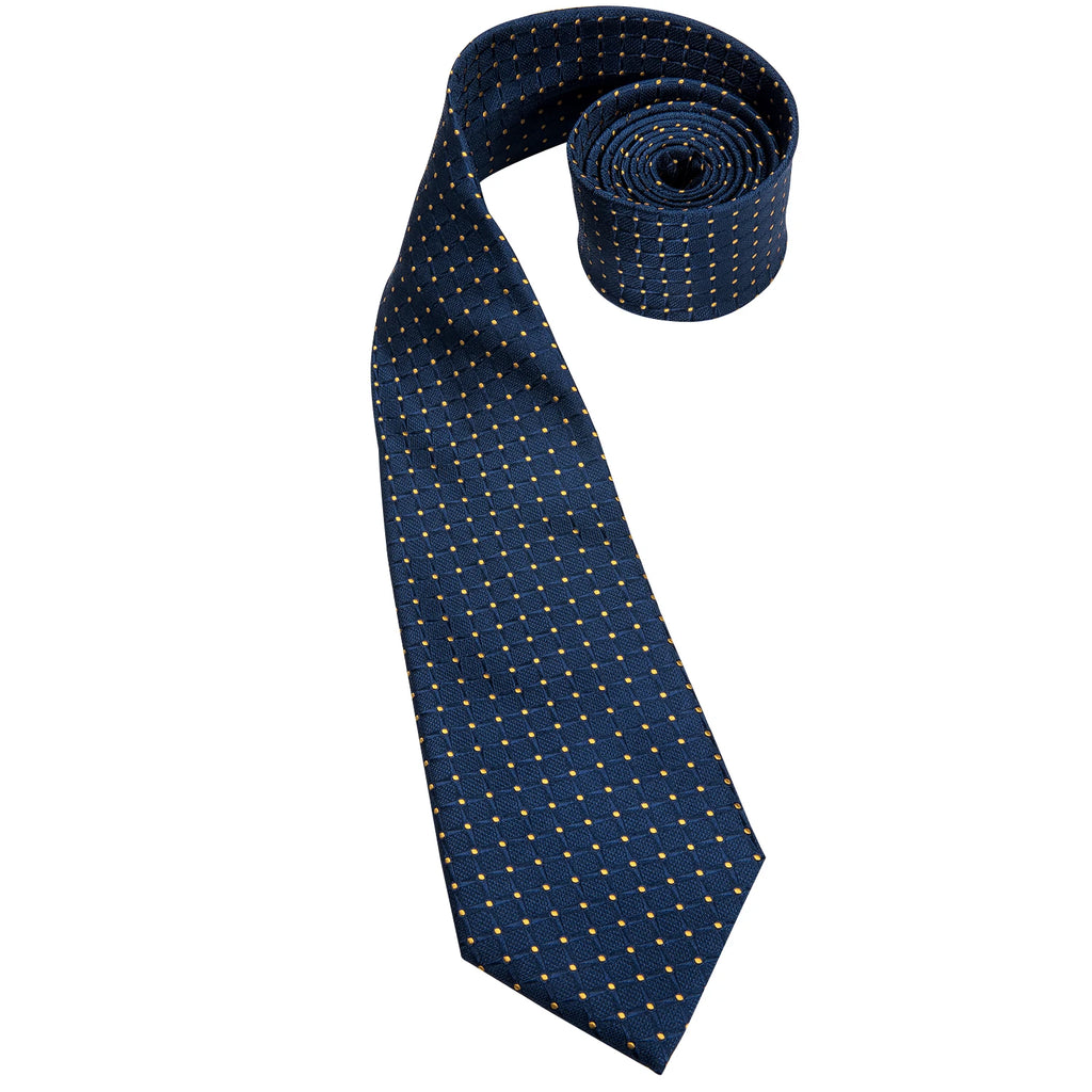 Business Tie Men Silk Blue Dots Necktie Plaid Cufflinks Wedding Qme