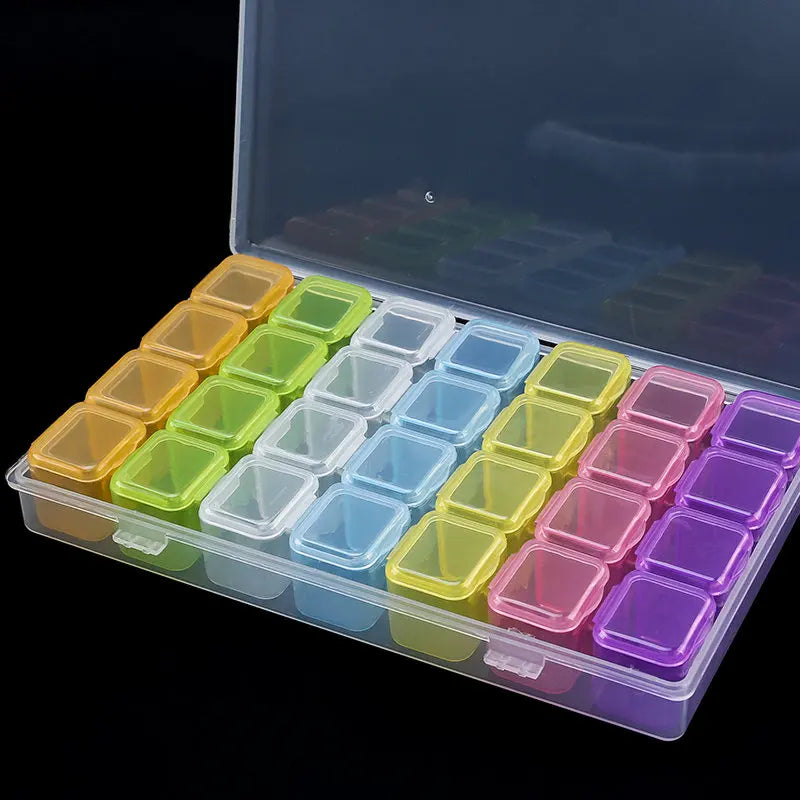 17.5x10.7x2.7CM Rectangle 28 Slots Jewelry Plastic Storage Box Rhinestone Beads Pill Earrings Storage Box Case Container Qme