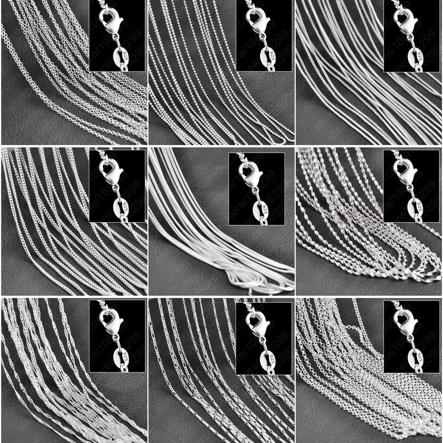 10PCS Wholesale Pure 925 Sterling Silver Color Charm Link Chain Necklace Jewelry with Strong Smooth Lobster Clasps 16-30 Inch Qme