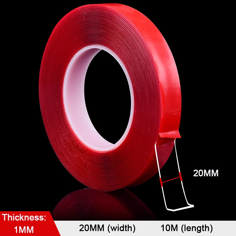 10M Double Sided Adhesive Tape Transparent Acrylic Waterproof Strong Mounting Tape Strip No Trace 5MM-20MM Width for Wall Decor Qme Width 20MM 10M