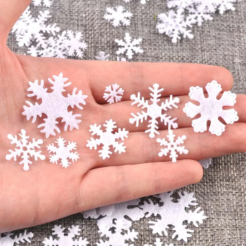 100Pcs/lot Mix Applique Polyester Felt Artificial Snowflake Patch Sticker Non-woven Patches For DIY Crafts Christmas Decoration Qme
