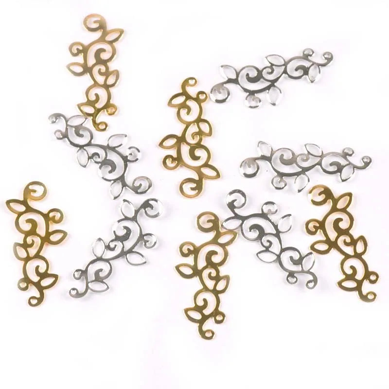 Gold Silver Metal Crafts Connectors Flower Filigree Wraps For DIY Scrapbook Jewelry Making Home Decor 30pcs 39x15.5mm yk0781 Qme