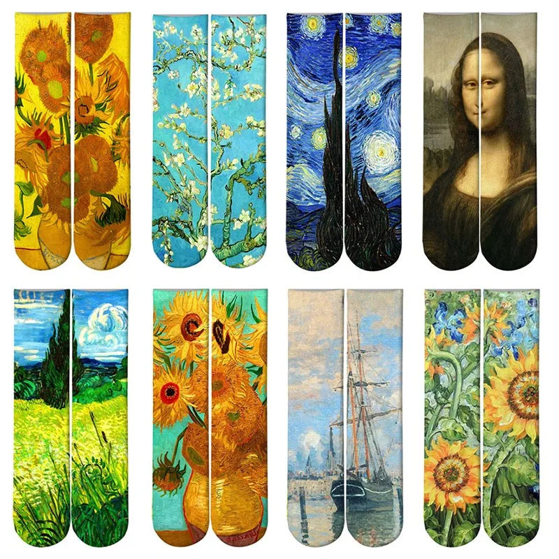 Van Gogh Mural World Famous Painting Sunflower Socks Men Novelty Qme