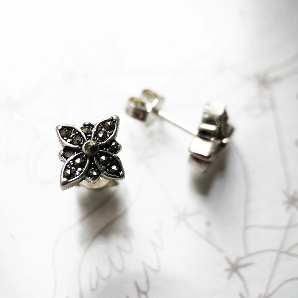 Stud Earrings Marcasite Black Star,Europe Style Glam Fashion Good Jewerly For Women Gift In 925 Sterling Silver Qme