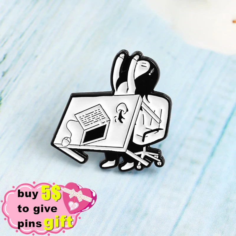 Girl Desk Pin Staff Custom Enamel Pins Funny Lapel Pins Clothes Cartoon Badge Backpack Hat Jewelry Friends Gift Custom Wholesale Qme