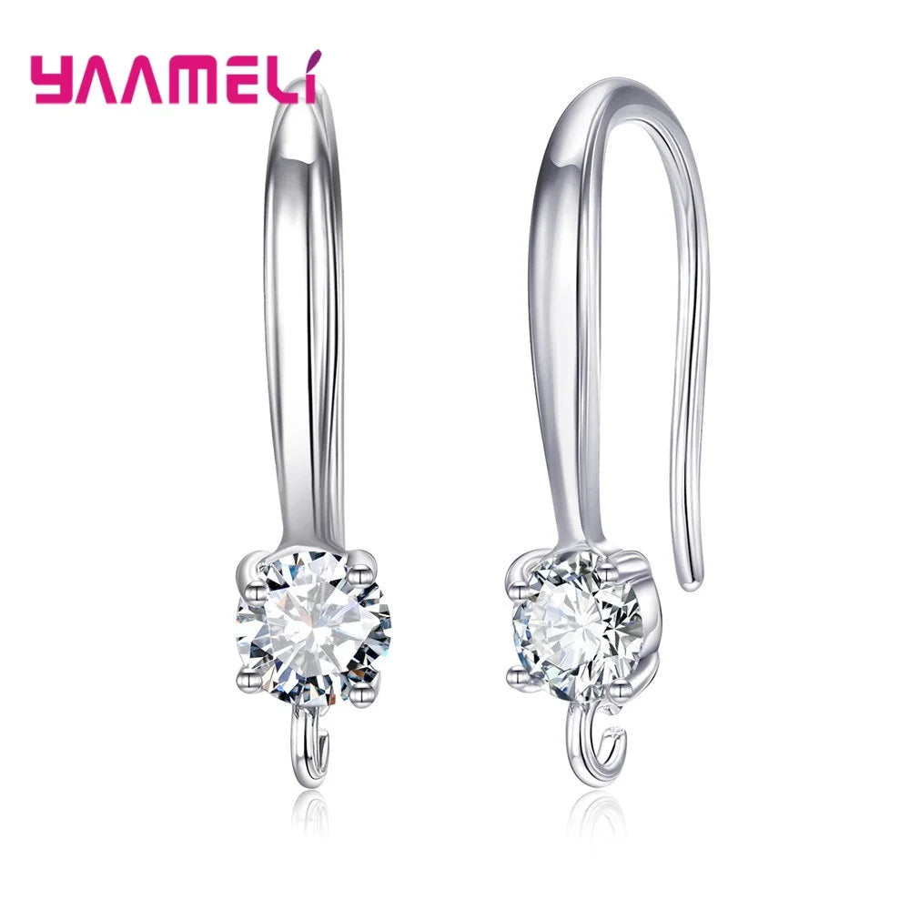Authentic 925 Sterling Silver Stamp S925 Hook Earrings White Pink Blue Purple Cubic Zircon Ear Jewelry Accessories Findings Qme 1