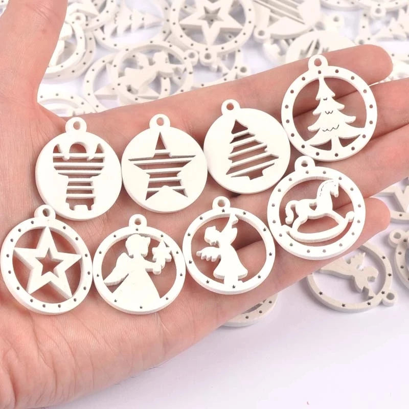 10-50pcs 22-40mm Wood Crafts white christmas trees DIY Scrapbooking For Wooden Ornament Home Decoration Sewing Accessories M2216 Qme