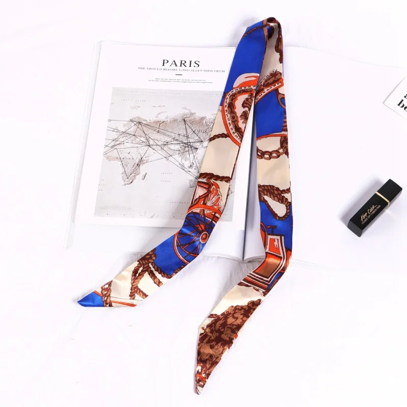 Print Flower Small Scarf Women Handle Bag Ribbons Fashion Head Long Qme SJ-S06