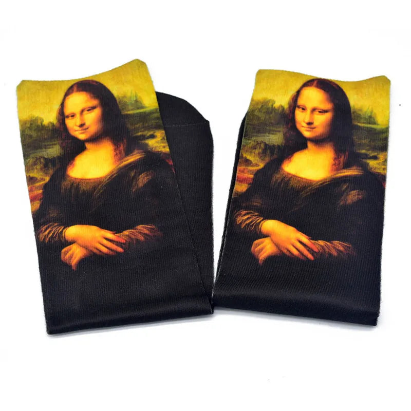 Retro Mona Lisa Sunflower Socks Men's Women Oil Painting Unisex Qme