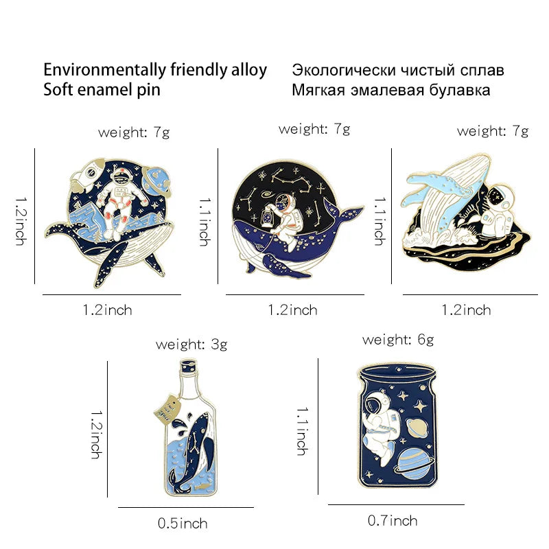 Cosmic Galaxy Astronaut Whale Enamel Lapel Pins Space Brooches Need My Space Badges Plante Pins Up Space Lover Jewelry Wholesale Qme
