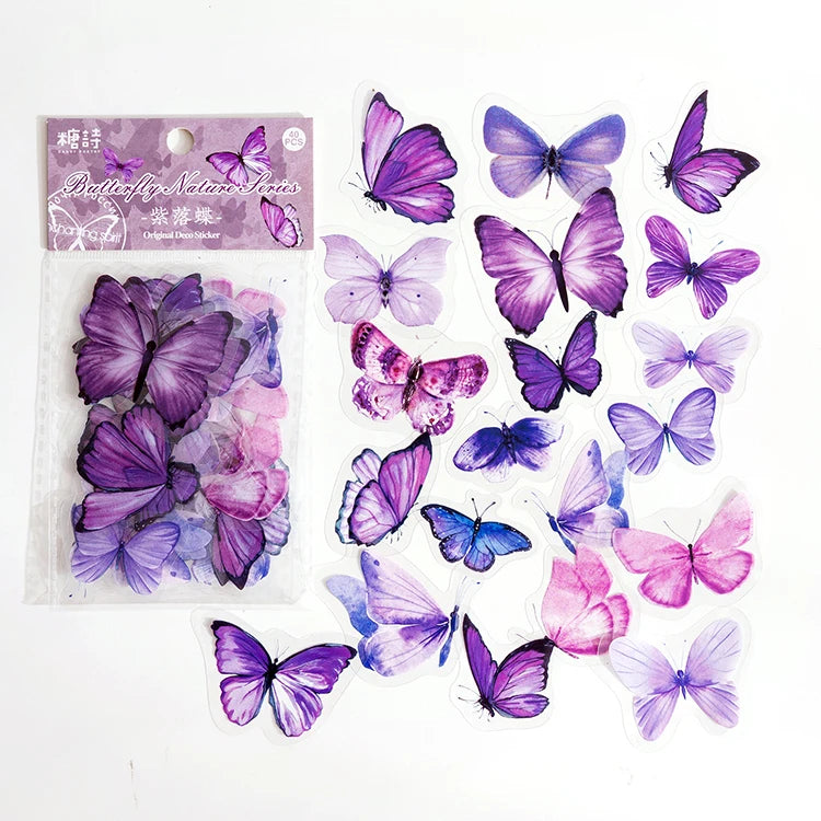 40Pcs/lot Butterfly Deco Stickers Scrapbooking Bullet Journaling Toy Retro Craft Deco Album DIY Stationery Stickers Waterproof Qme F