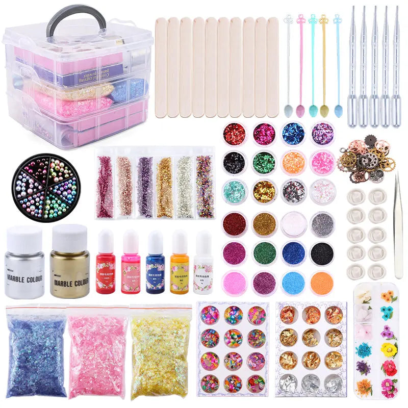 Resin Jewelry Making Kit Epoxy Resin Filling Material Set With Dried Flowers Glitter Powder For Resin Accessories Craft Supplies Qme set-3