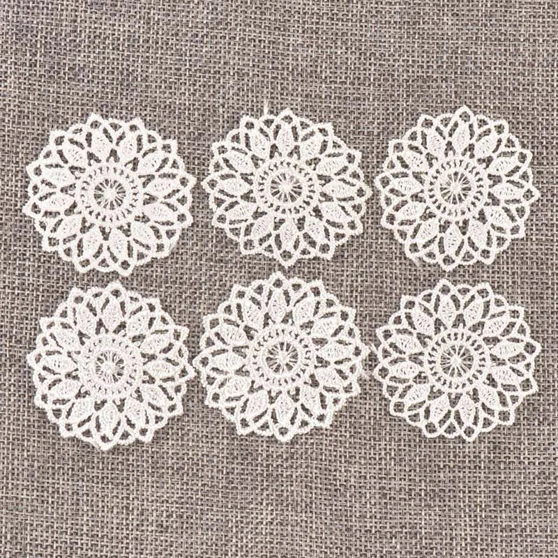 30Pcs Round White Flower Lace Ribbon Applique Mesh Trim For Sewing Accessories Embroidery Patch Party Garment Decor 45mm c1139 Qme 45mm