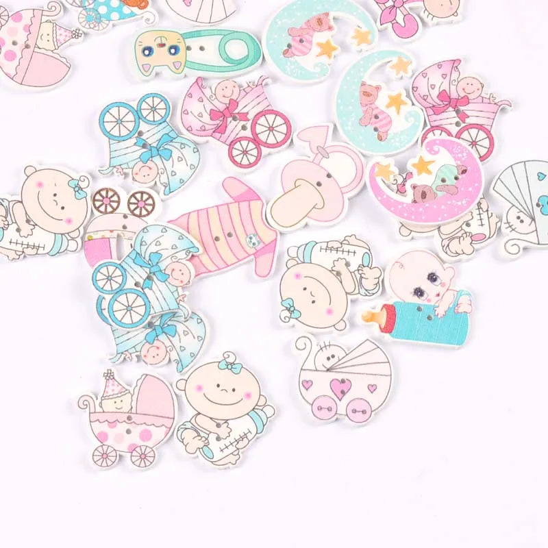 25Pcs Mixed Pink/blue Baby Painted Wood Buttons For Clothing Scrapbooking DIY Crafts Sewing Supplies Kids Garment Decor m2654 Qme