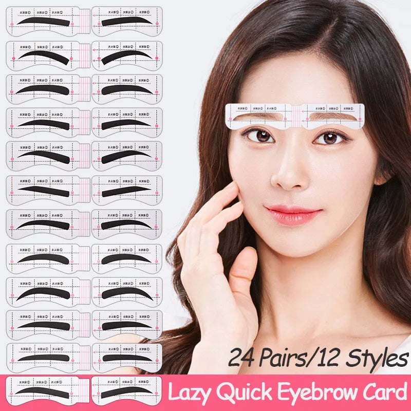 New 24Pairs/Set Lazy Quick Eyebrow Stickers Eyebrow Card Template Eyebrow Guide Tattoos Makeup Tools Full Set of Eyebrow Cards Qme