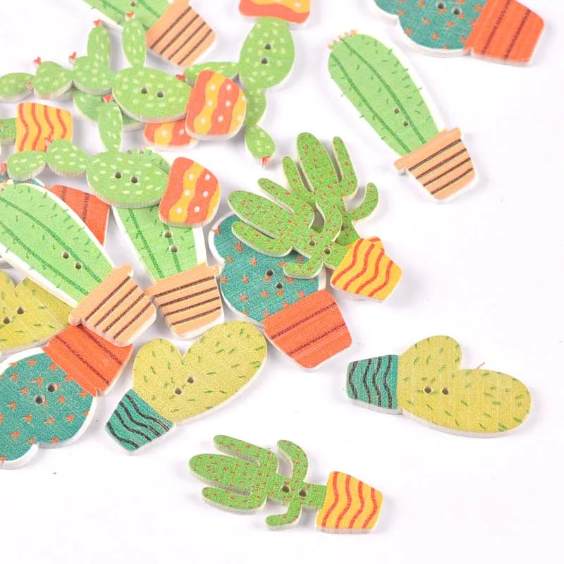 20Pcs Mixed Cartoon Cactus Wooden Buttons For Sewing Clothing DIY Crafts Scrapbooking Decorative Handmade Accessories m2207 Qme
