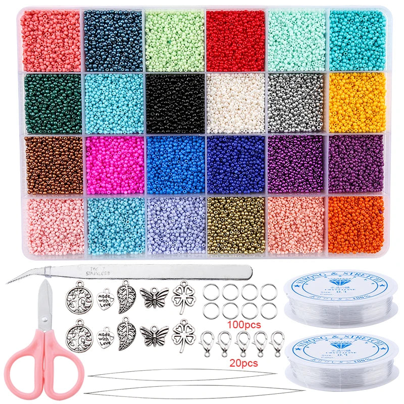 20000pcs Jewelry Making Kit Seed Beads Set 2mm Glass Beads Set Bracelets Necklace Ring Making Seedbeads Kit For DIY Art Craft Qme 1