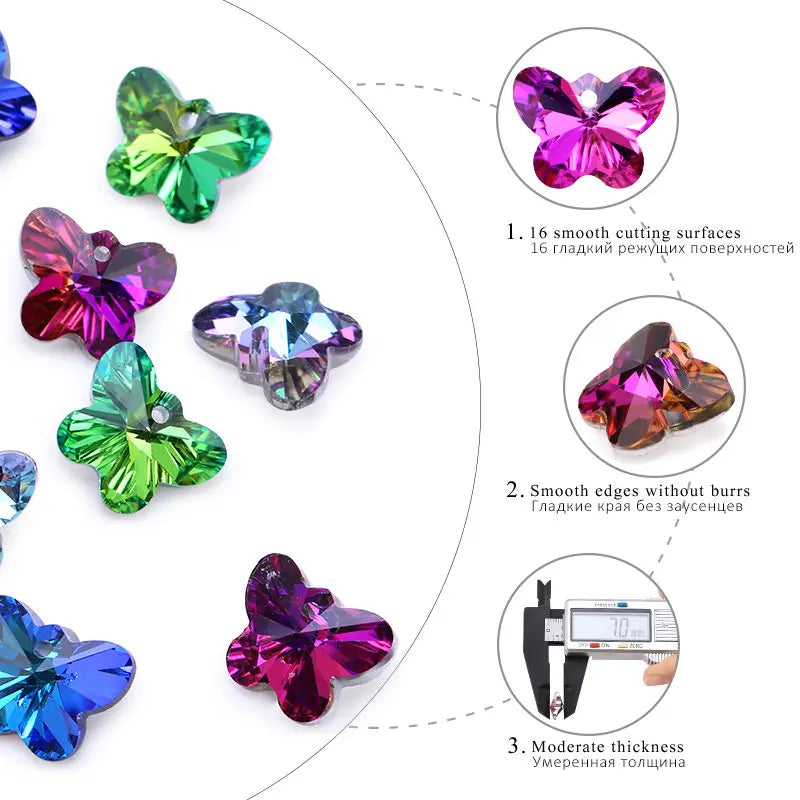14mm 6754 Butterfly Pendant Beads Glass Butterfly Charms Gems Crystal for Women Jewelery Making Earring Necklace DIY 12pcs/lot Qme