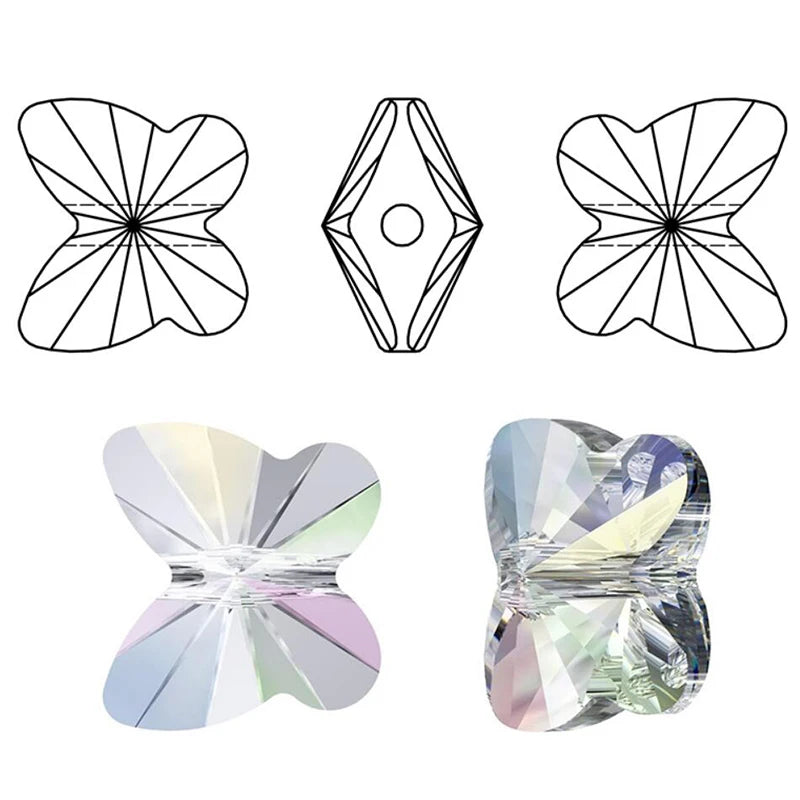 Best quality 6*8mm 8*10mm straight hole crystal butterfly beads crystal AB glass Pendant rhinestone for Jewelry Earrings making Qme