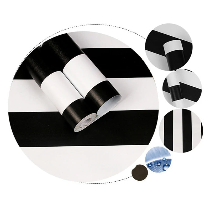Stripe Black White Peel Stick Wallpaper Vinyl Waterproof Qme