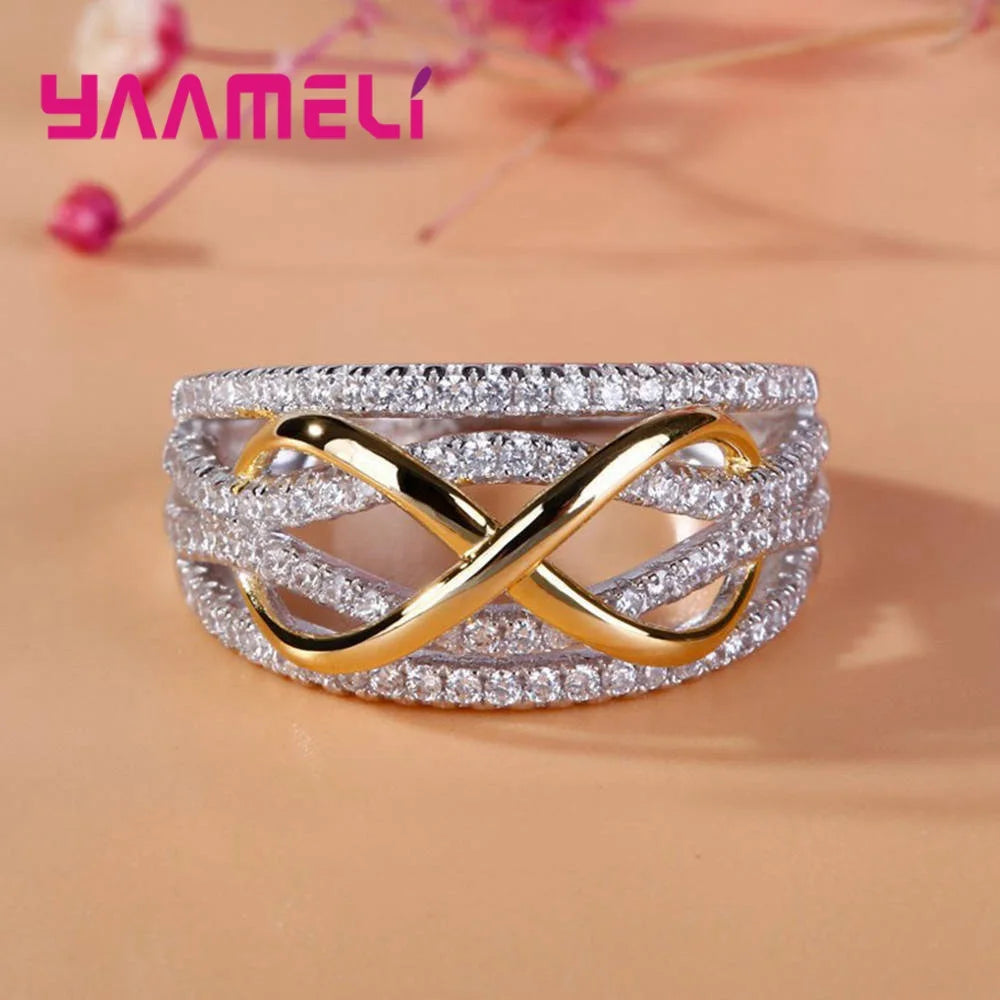 Infinity Love Ring 925 Sterling Silver Color Shining Cubic Zircon Bowknot Letter 8 Eternity Promise Jewelry for Woman Girlfriend Qme 11