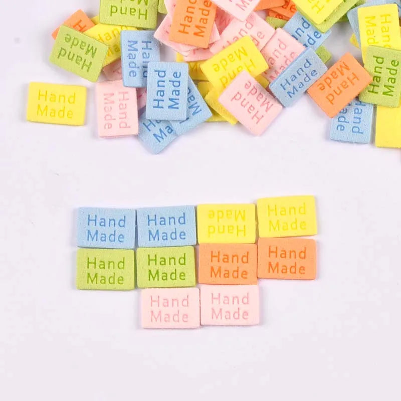 20Pcs Multicolor Flannelette Embossed Handmade Labels Sewing Accessories For Clothes Care Bags Garment Tags DIY Crafts 20x14mm Qme