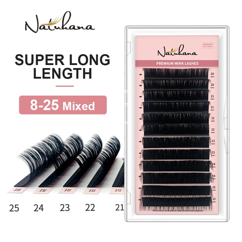 NATUHANA 8- Long Length Eyelash Extension Korean PBT False Mink Qme dd 0.03mm 8-15 Mixed - 16rows