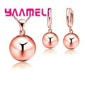 925 Silver Color Jewelry Sets for Women Female Wedding Party Smooth Ball Round Metal Stone Necklaces Earrings Anniversary Gift Qme Rose Gold