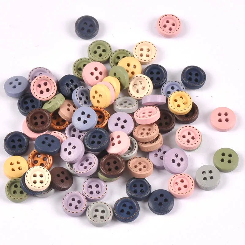 Multicolor Wood Decoration Buttons For DIY Sewing Clothing Accessories Scrapbook Crafts Supplies Home Decor 10mm 100pcs m2599 Qme