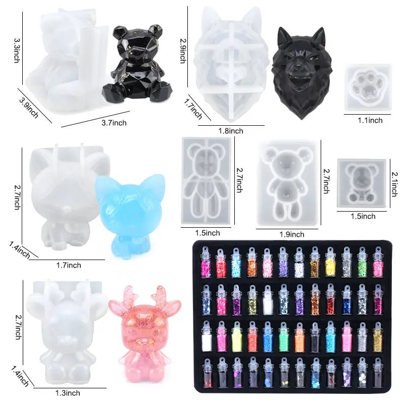 Epoxy Silicone Mold Set Jewelry Casting Mold Kit with Hand Drill, Glitter Sequins and Tools for Pendant Earring Keychain Making Qme 7